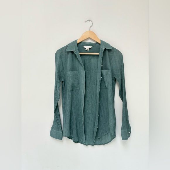 CLUB MONACO | crepe Claudia button up in teal | S - Picture 8 of 9